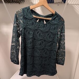Ricki's Dark Teal/Forest Green Lace 3/4 Sleeve Top